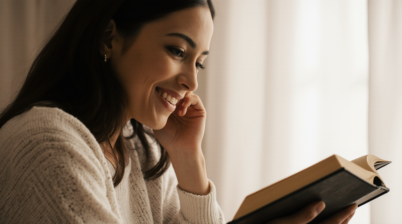 Como escolher sua Bíblia de Estudo ideal - Mulher lendo Bíblia de Estudo em casa