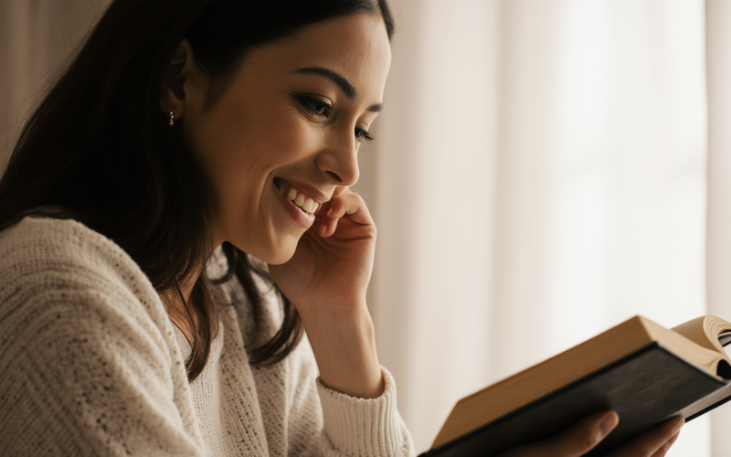 Como escolher sua Bíblia de Estudo ideal - Mulher lendo Bíblia de Estudo em casa