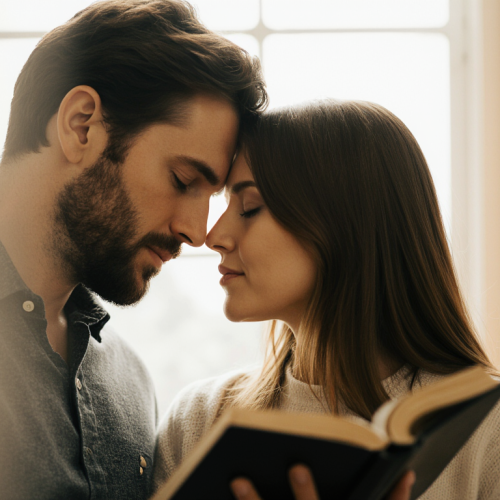 Princípios do Casamento Cristão Segundo a Bíblia - Casal em oração conectando espiritualmente