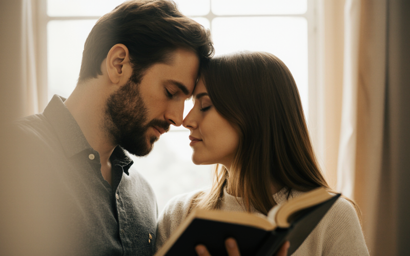 Princípios do Casamento Cristão Segundo a Bíblia - Casal em oração conectando espiritualmente
