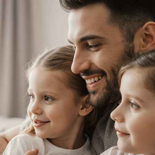 Pai ensinando filhos no caminho do Senhor com amor e dedicação cristã