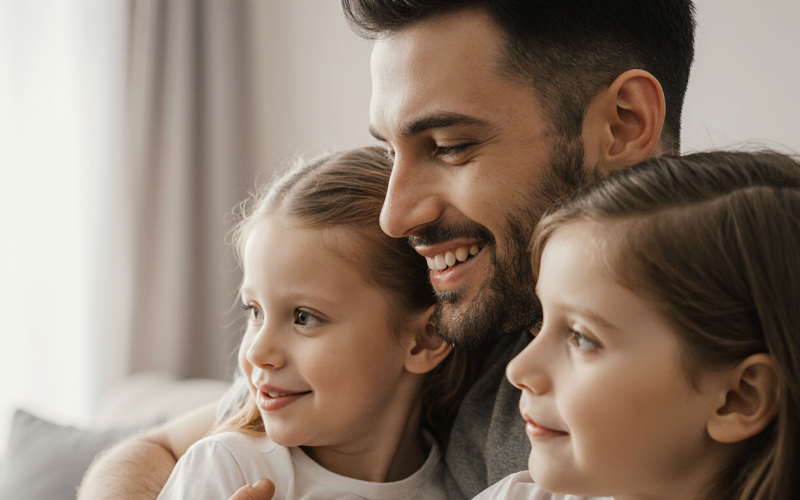 Pai ensinando filhos no caminho do Senhor com amor e dedicação cristã